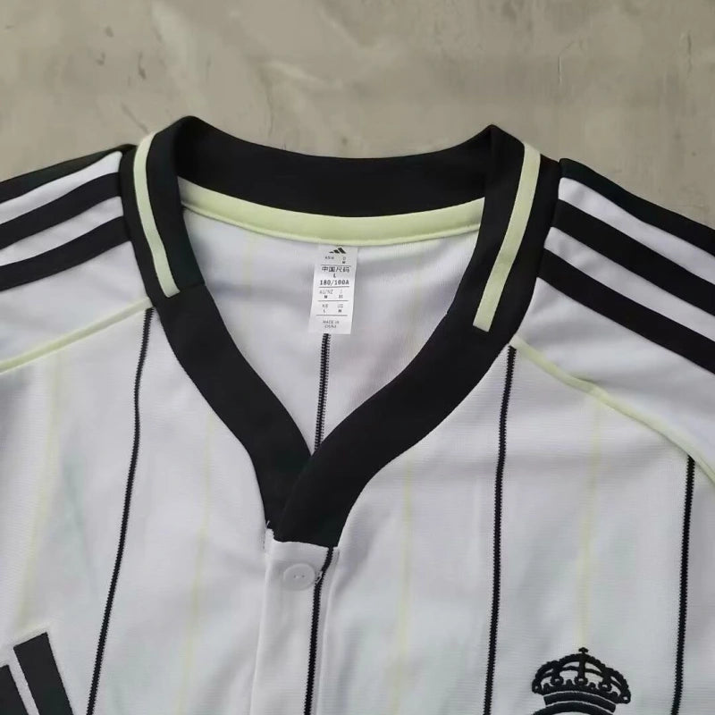 Real Madrid 2025-26 casual white striped short sleeved shirt
